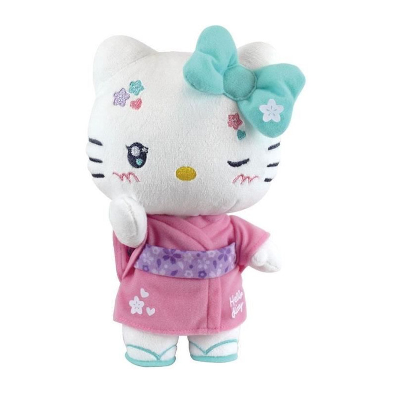 Hello Kitty Kimono Kawai Peluche +- 22 cm - JEMINI - Version kawai avec kimono rose et tongs.