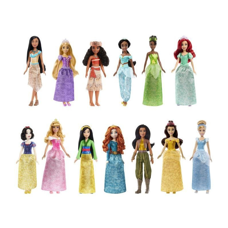 Mattel Disney Coffret Princesses Étincelantes avec 13 poupées avec habillage scintillant et accessoires, Des 3 ans, HPG74