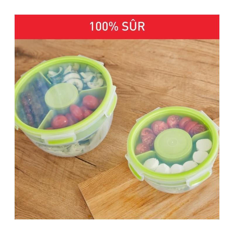 TEFAL Masterseal To Go Salad Box, Boîte alimentaire 1 L, 2 compartiments, 100% hermétique, Sans BPA, Garantie 30 ans K3100112