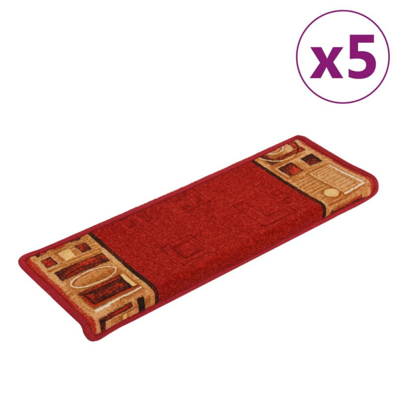 Tapis d escalier autoadhésifs 5 pcs 65x21x4 cm Rouge