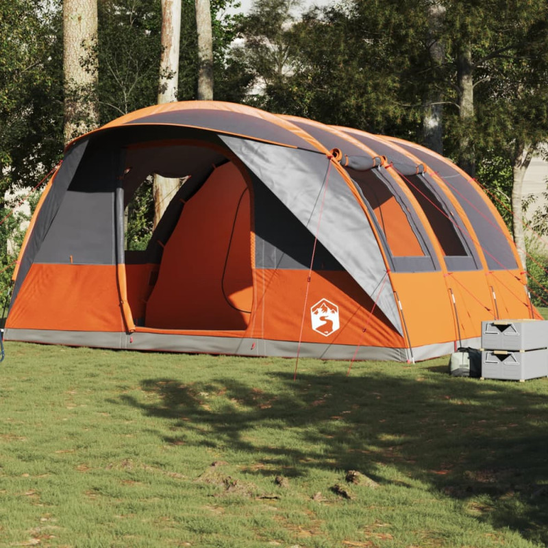 Tente de camping tunnel 5 personnes gris et orange imperméable