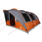 Tente de camping tunnel 5 personnes gris et orange imperméable