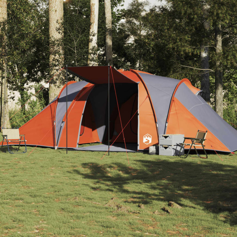 Tente familiale à dôme 6 personnes gris et orange imperméable