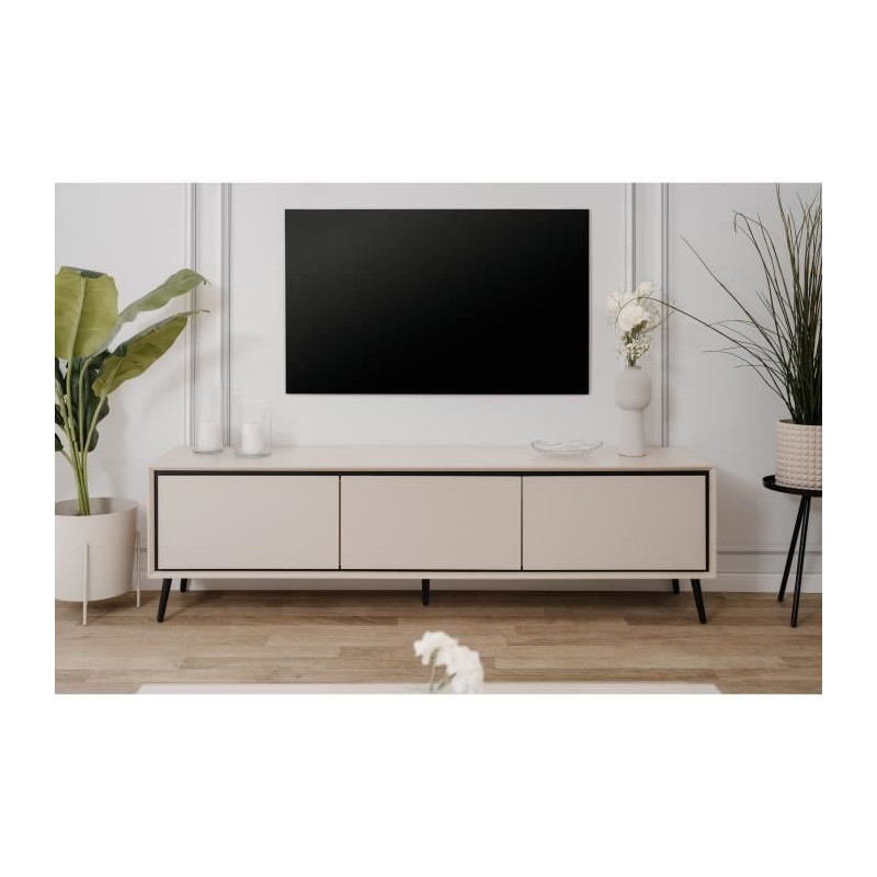 Meuble TV Arona - Capuccino / Noir - 3 abbatants - 175 x 50 x 38 cm