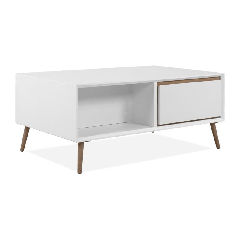 Table basse - ARONA - Rectangulaire - Blanc / Chene artisan - 94 x 40 x 55 cm