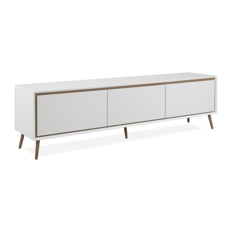 Meuble TV - ARONA - Blanc / Chene artisan - 3 abbatants - 175 x 50 x 38 cm