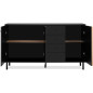 Buffet - MONZA - Décor noir / chene artisan - 3 portes - 4 tiroirs - 160 x 90 x 40 cm