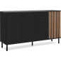 Buffet - MONZA - Décor noir / chene artisan - 3 portes - 4 tiroirs - 160 x 90 x 40 cm