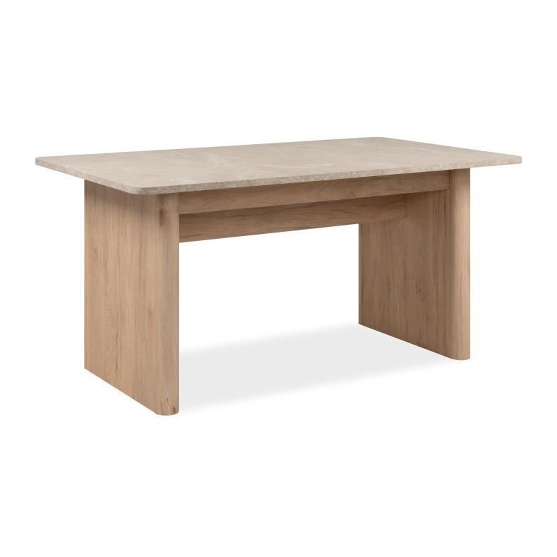 Table extensible - Sai 80A - Décor Chene Jackson / Imitation pierre blanche - Allonge de 40 cm inclue - 160-200 x 75 x 90 cm