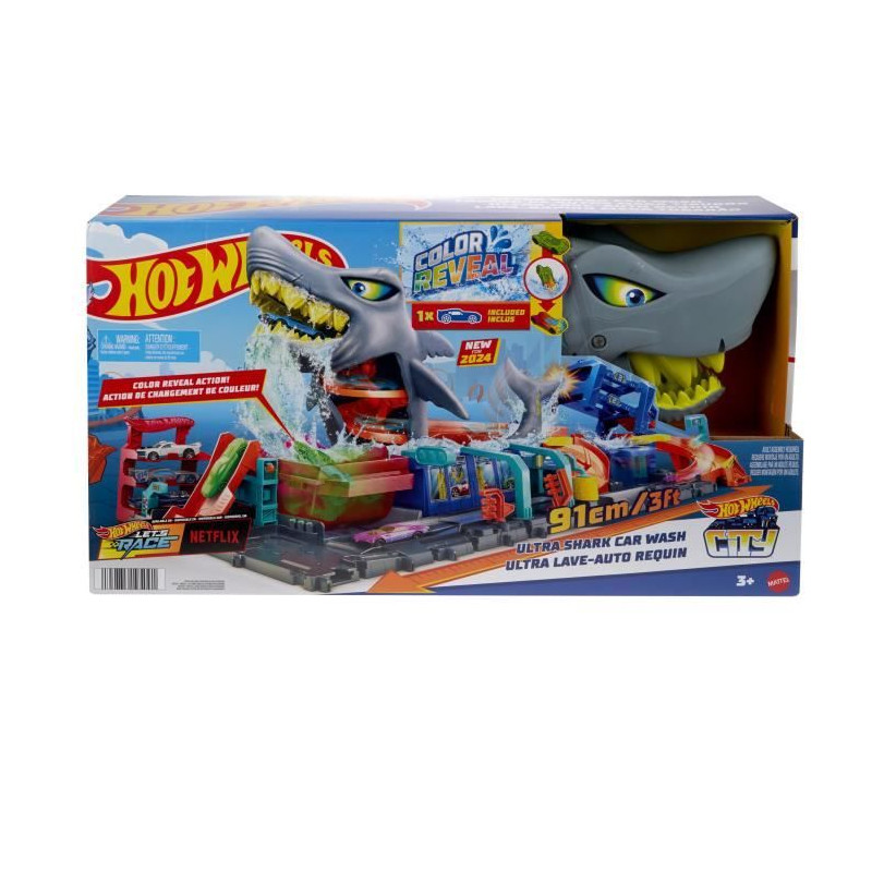 Hot Wheels City-Station de Lavage Requin-Coffret voiture Color Reveal HTN82