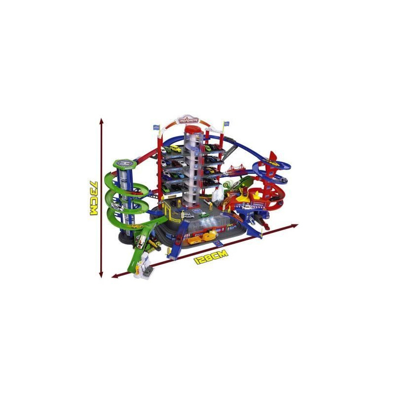 Garage Super City Majorette avec 5 véhicule et 1 train - 7 niveaux - 128 x 78cm