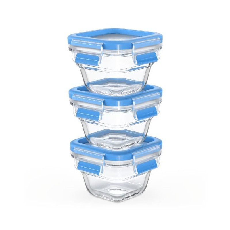 Tefal Masterseal Glass Bébé, Lot de 3 boîtes de conservation alimentaire 0,18 L, Compatible four et congélateur N1050710