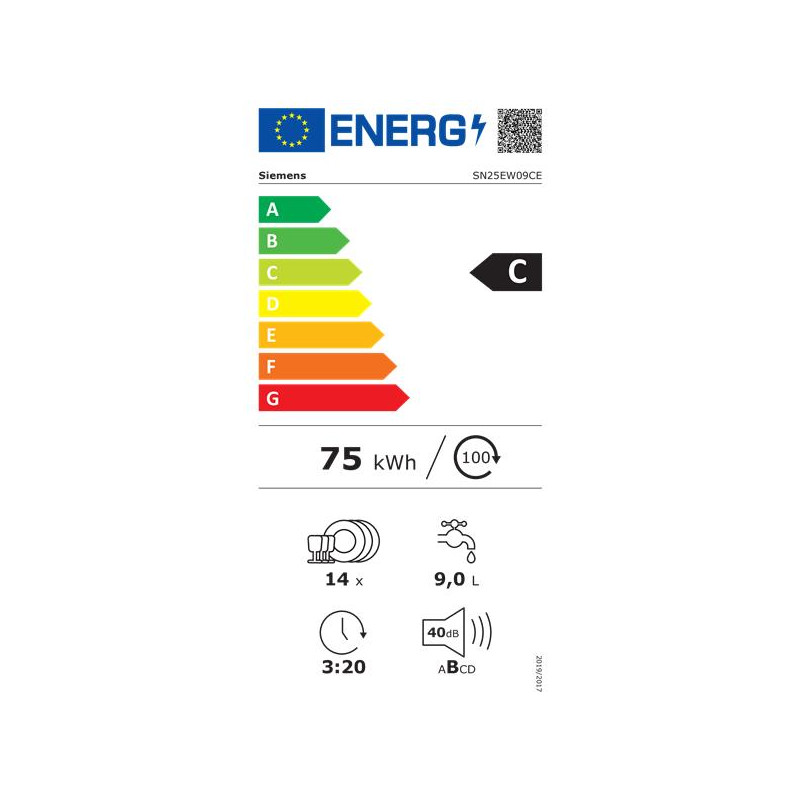 Lave-vaisselle 60 PL - IQ500 - Classe énergie C - Indice de réparabilit SIEMENS - SN25EW09CE