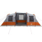 Tente de camping tunnel 4 personnes gris et orange imperméable