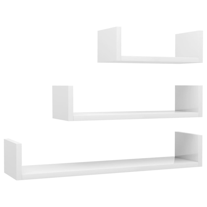 Étagères murales 3 pcs Blanc brillant Bois d ingénierie