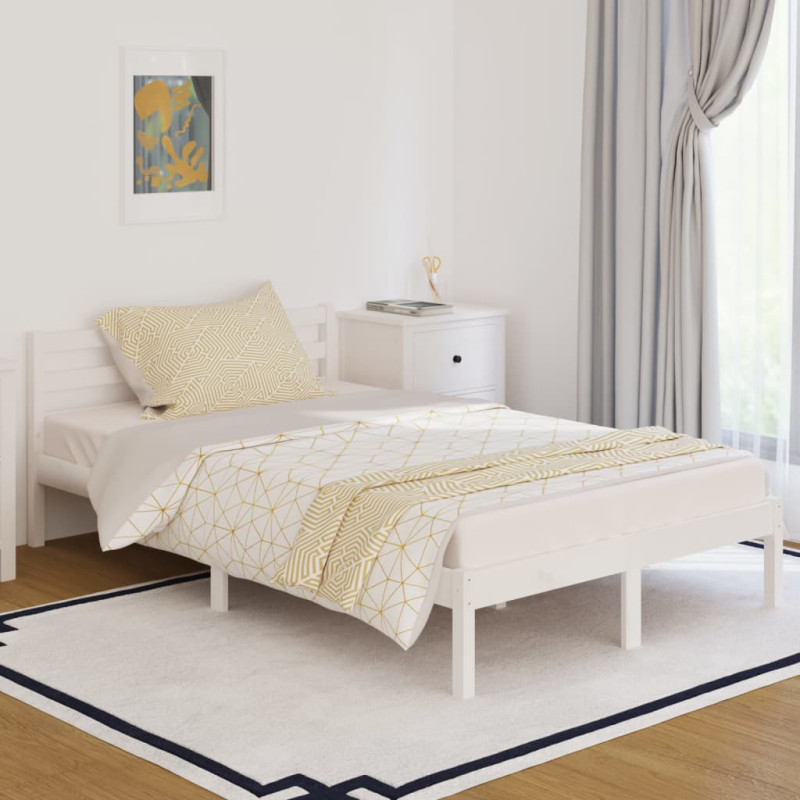 Cadre de lit sans matelas bois de pin massif 120x200 cm blanc