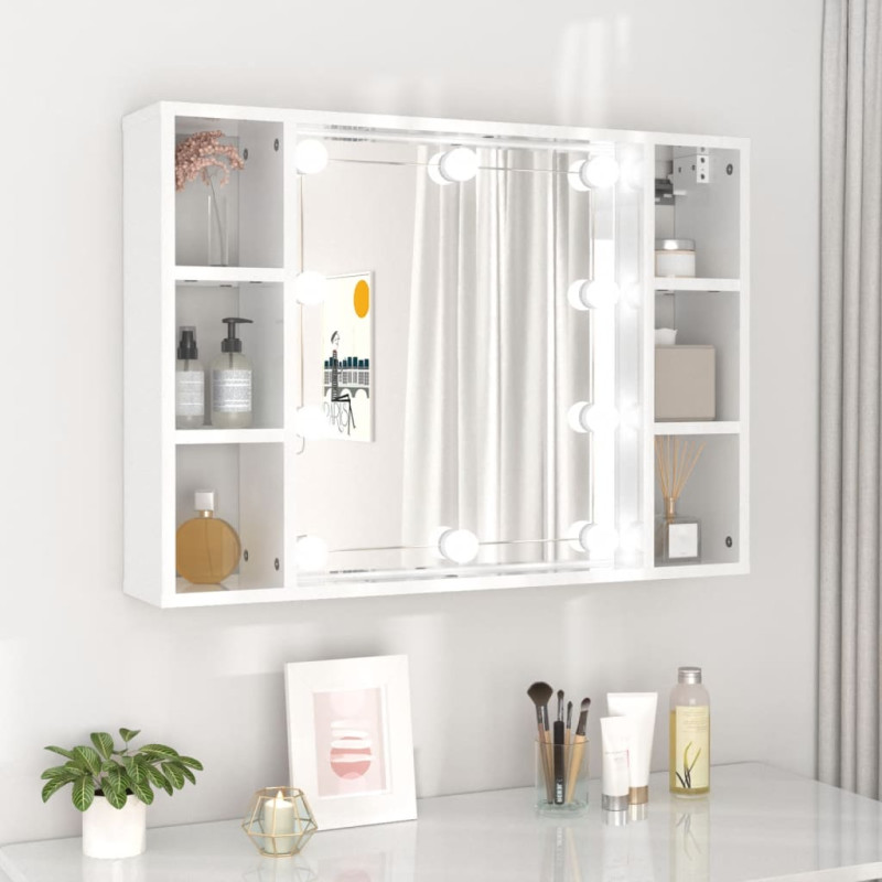 Armoire de miroir avec LED Blanc brillant 76x15x55 cm