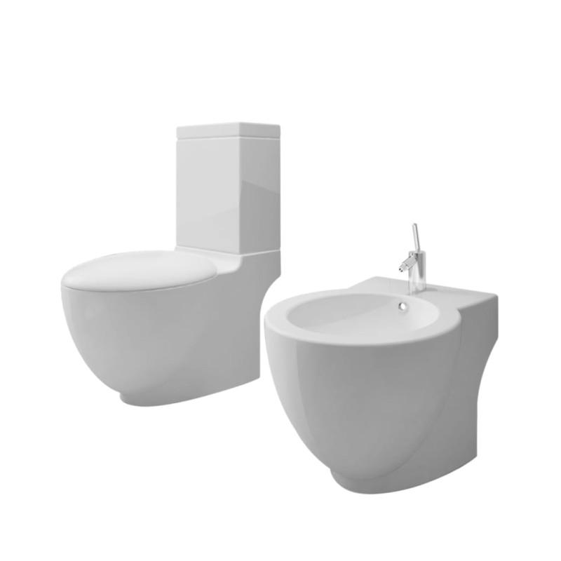 Ensemble de toilette et bidet sur pied blanc céramique