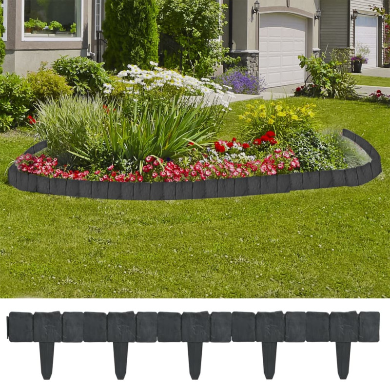 Clôture de jardin pelouse plastique aspect de pierre 41 pcs 10m