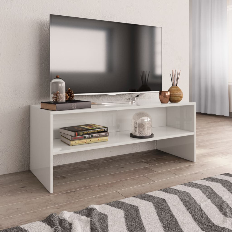 Meuble TV Blanc brillant 100x40x40 cm Bois d’ingénierie