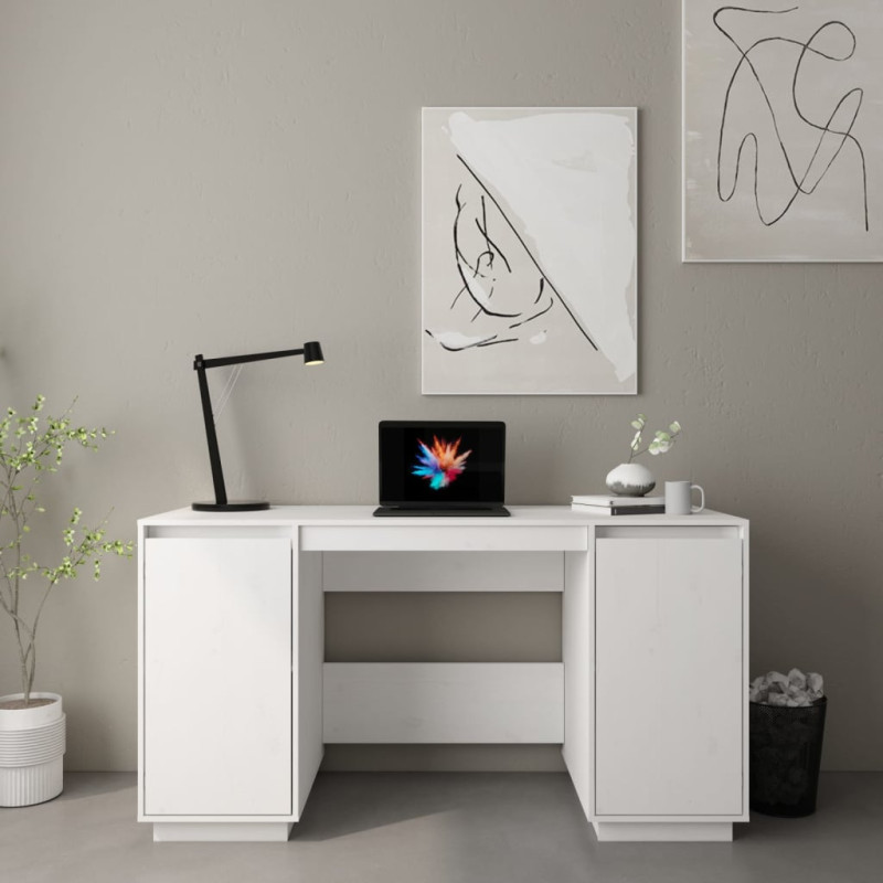 Bureau blanc 140x50x75 cm bois massif de pin