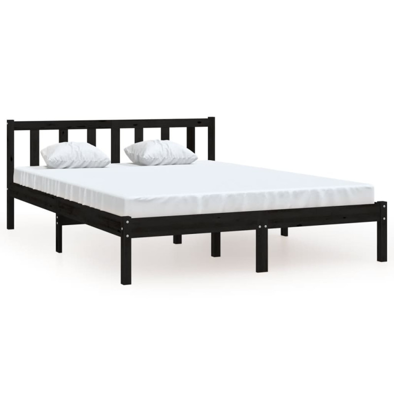 Cadre de lit sans matelas noir bois massif 140x190 cm