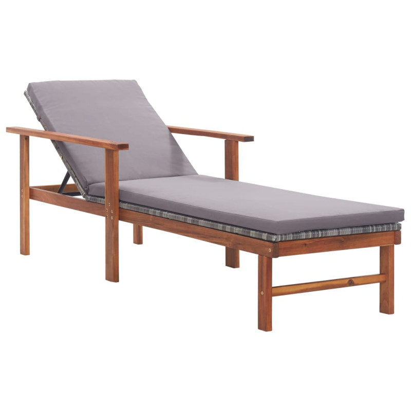 Chaise longue et coussin Résine tressée et bois d acacia Gris