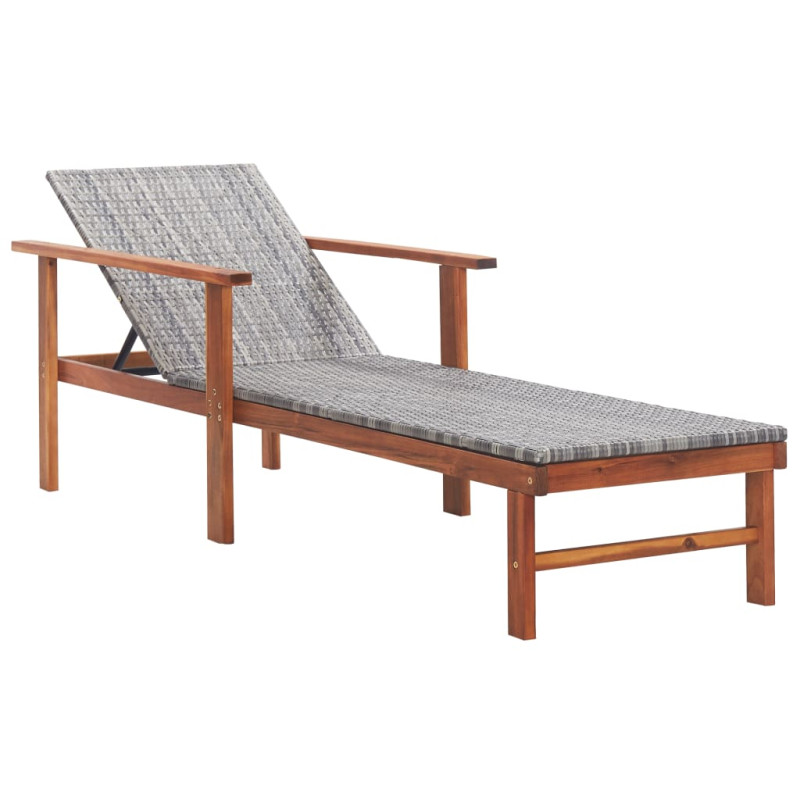 Chaise longue et coussin Résine tressée et bois d acacia Gris