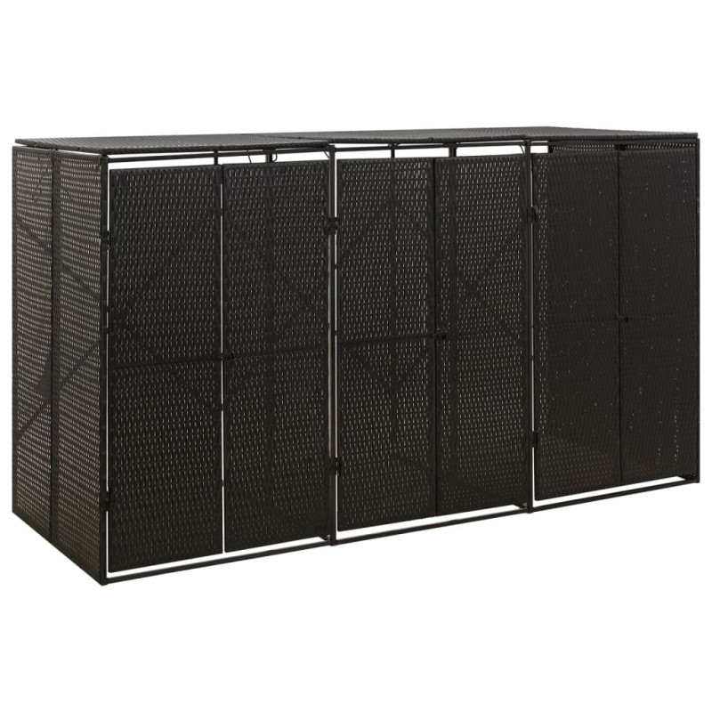 Abri pour poubelle triple Noir 207x80x117 cm Résine tressée