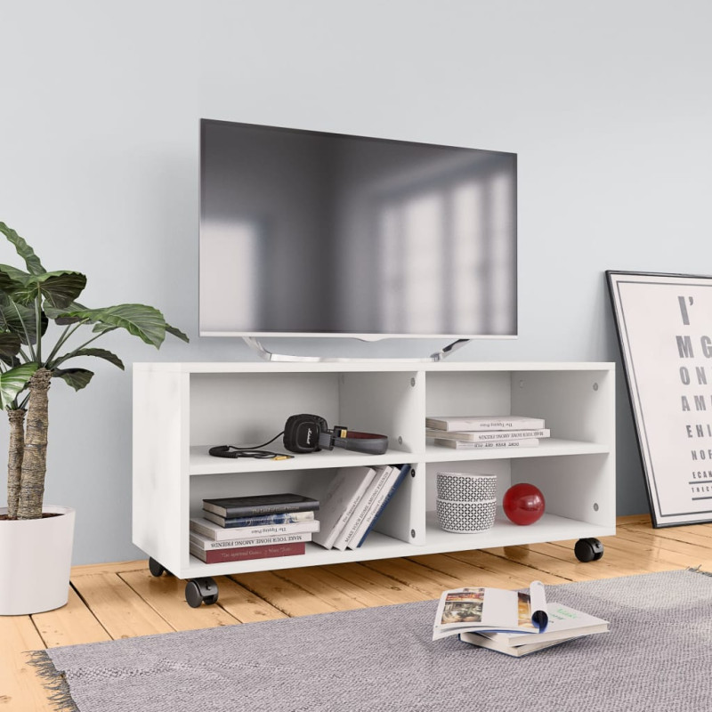 Meuble TV avec roulettes Blanc 90x35x35 cm Bois d ingénierie