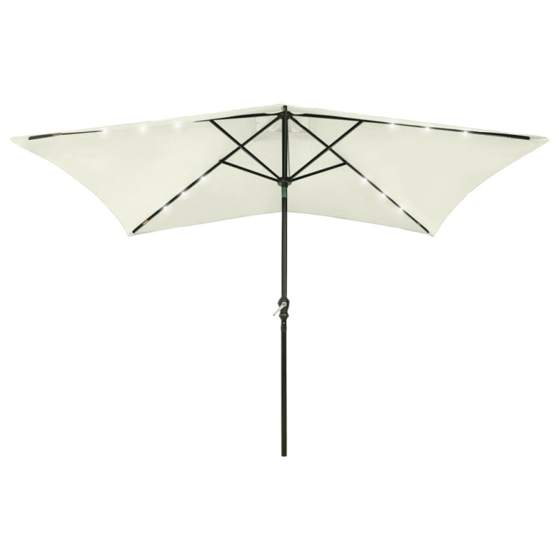 Parasol de jardin avec LED et mât en acier sable 2x3 m