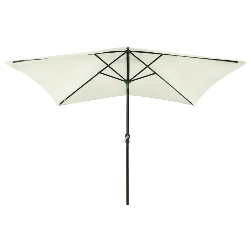 Parasol de jardin avec LED et mât en acier sable 2x3 m