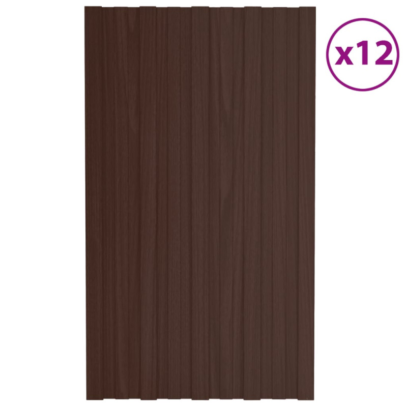 Panneaux de toiture 12 pcs Acier galvanisé Marron 80x45 cm