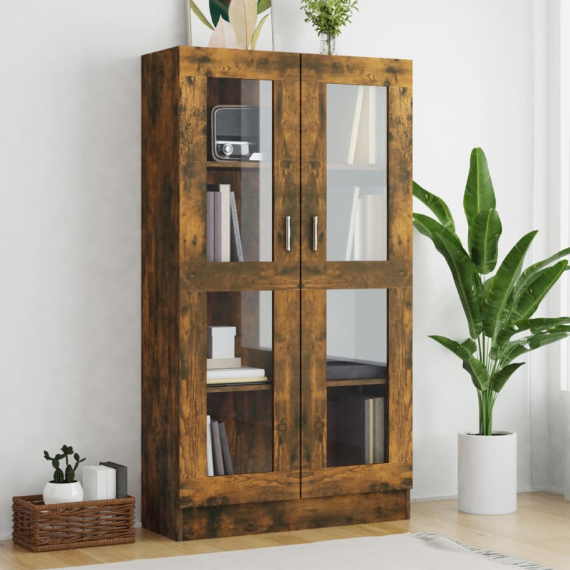 Armoire à vitrine Chêne fumé 82,5x30,5x150 cm Bois d ingénierie