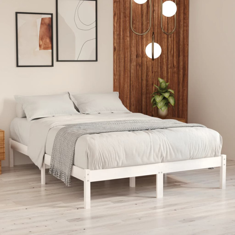 Cadre de lit sans matelas blanc bois massif 140x200 cm