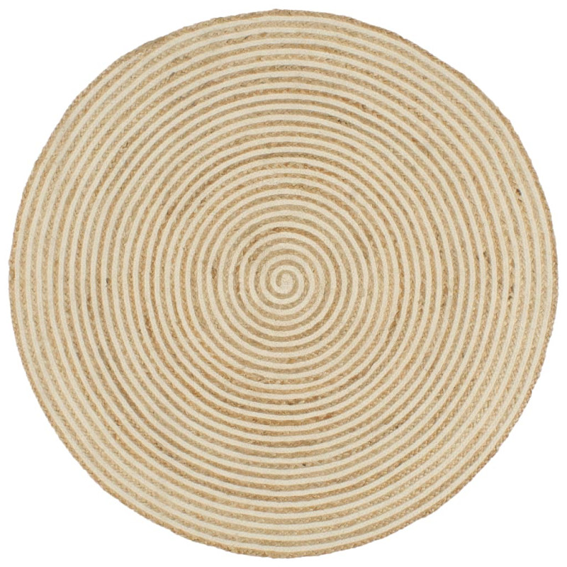 Tapis fait à la main Jute avec design de spirale Blanc 90 cm