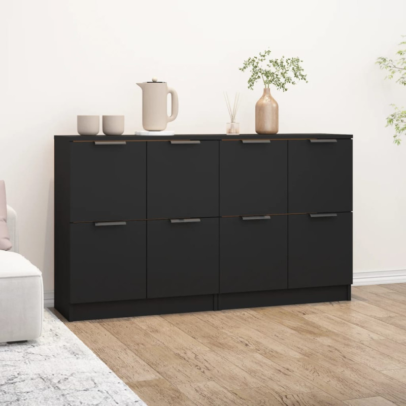 Buffets 2 pcs Noir 60x30x70 cm Bois d ingénierie