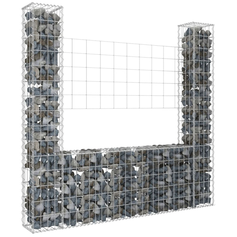 Panier de gabion en forme de U avec 2 poteaux Fer 140x20x150 cm