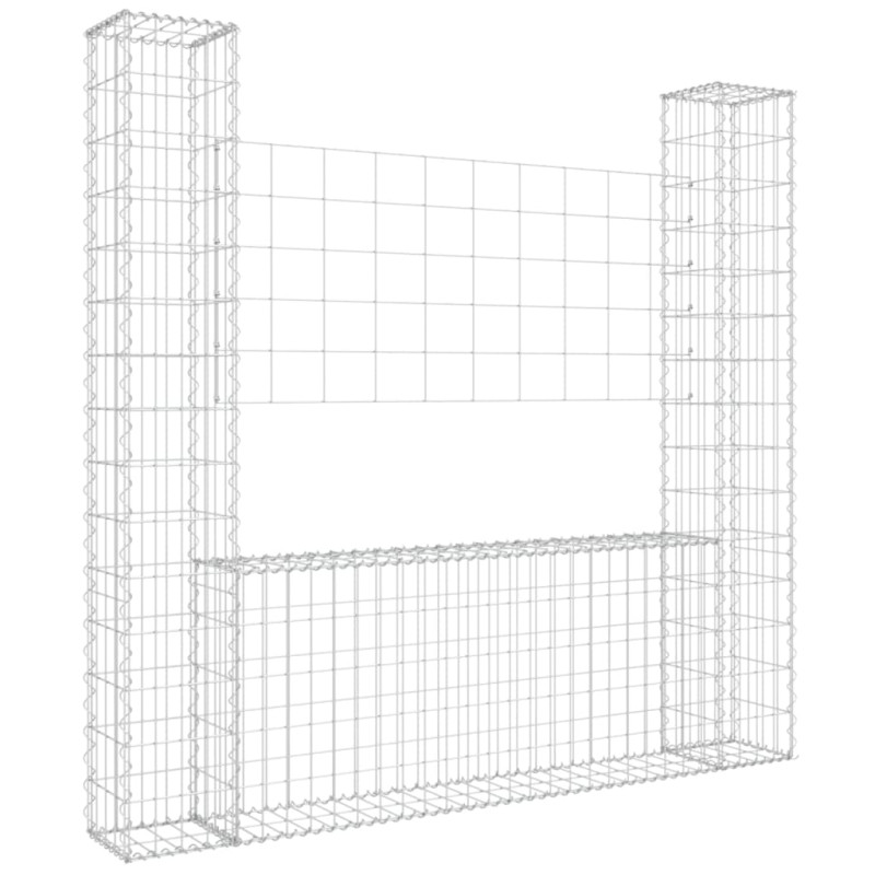 Panier de gabion en forme de U avec 2 poteaux Fer 140x20x150 cm