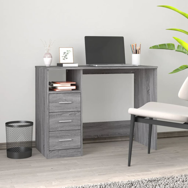 Bureau avec tiroirs Sonoma gris 102x50x76 cm Bois d ingénierie