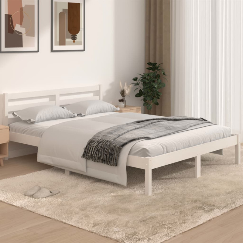 Cadre de lit sans matelas bois de pin massif 140x190 cm blanc