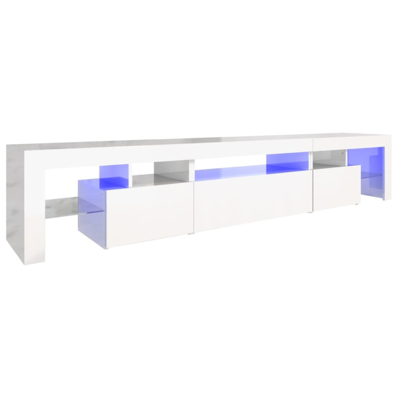 Meuble TV avec lumières LED Blanc brillant 215x36,5x40 cm