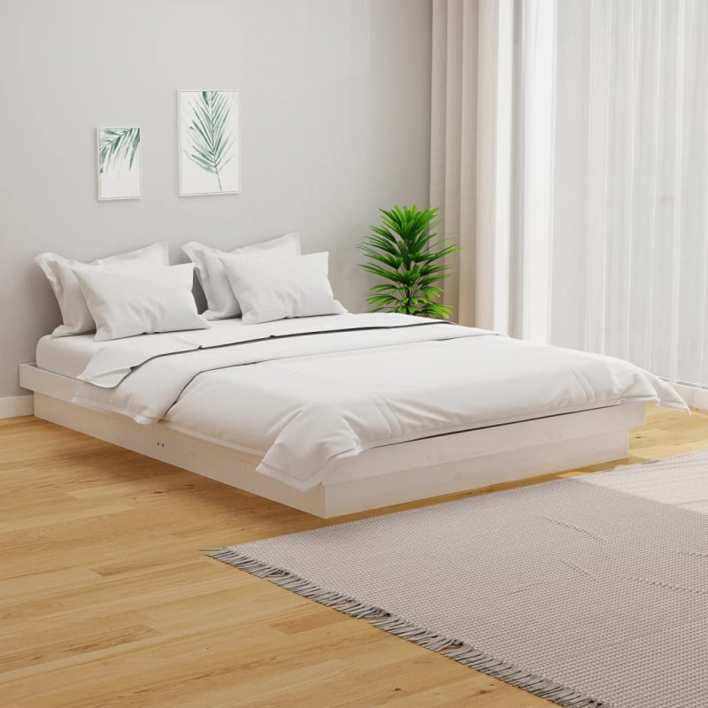 Cadre de lit sans matelas blanc bois massif