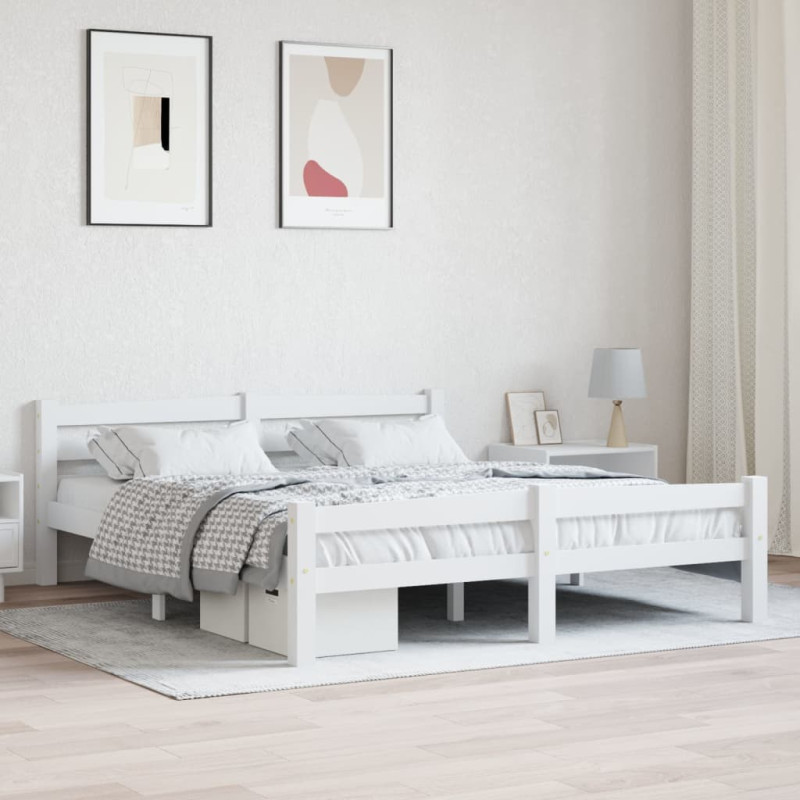 Cadre de lit sans matelas blanc bois de pin massif 160x200 cm