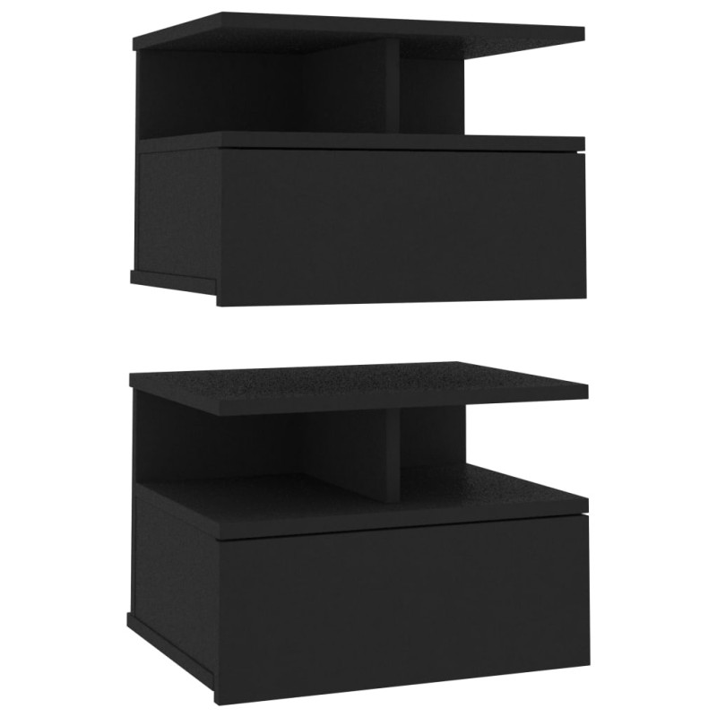 Tables de chevet flottantes 2 pcs Noir Bois d ingénierie