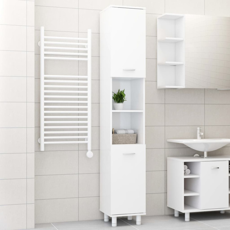 Armoire de salle de bain Blanc brillant Bois d ingénierie