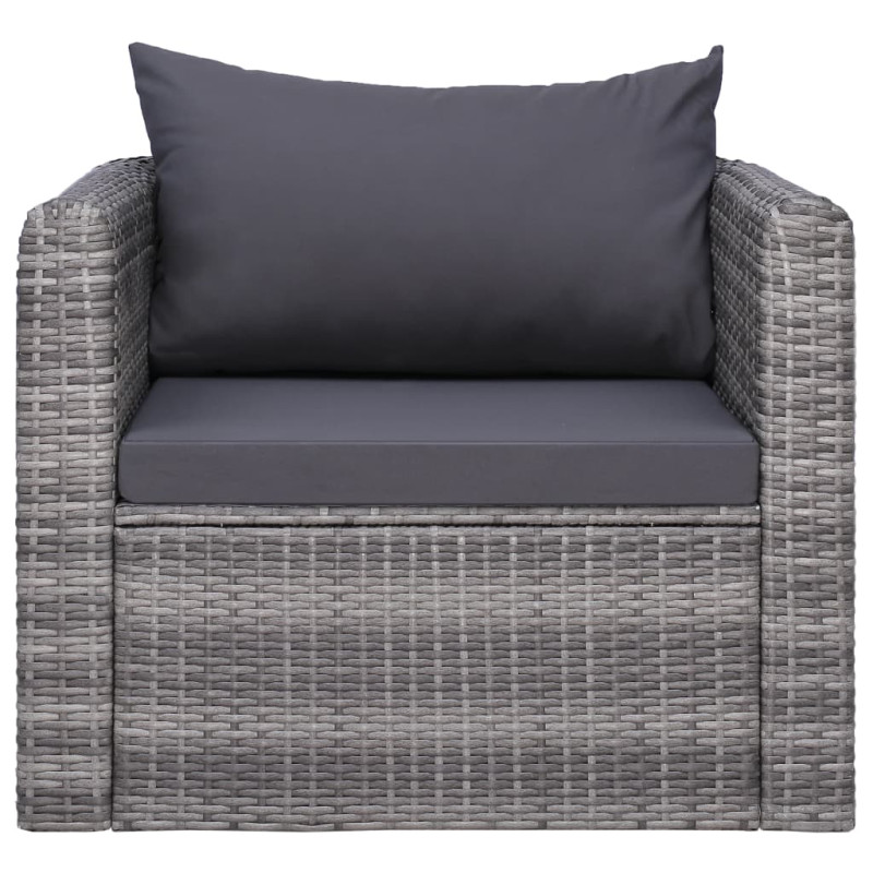 Chaise de jardin avec coussin et oreiller Résine tressée Gris