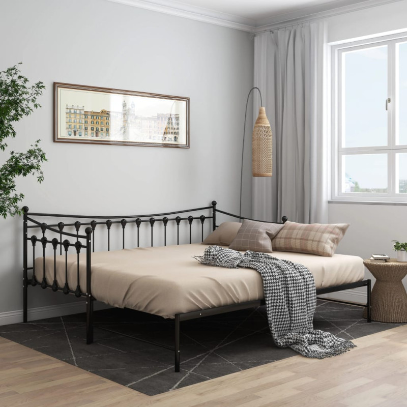 Cadre de canapé lit extensible sans matelas Noir Métal 90x200cm