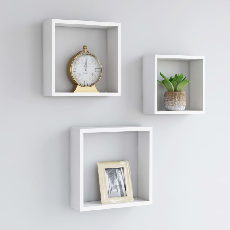 Étagères murales sous forme de cube 3 pcs Blanc MDF