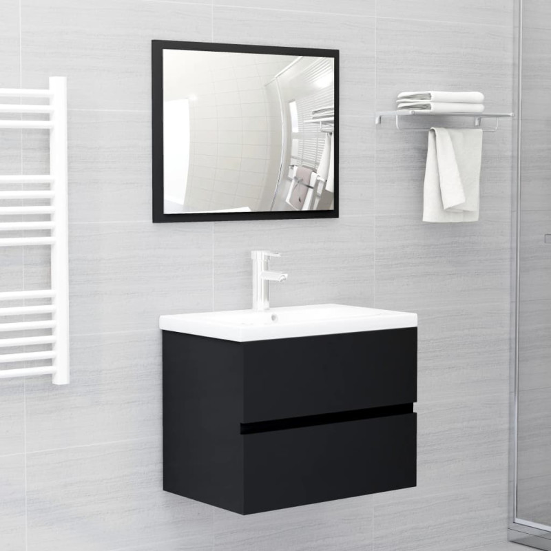 Ensemble de meubles salle de bain 2 pcs noir bois d ingénierie